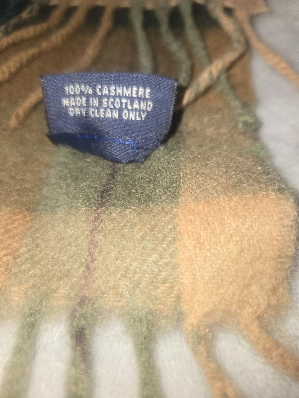 Brooks Brothers Tan and Green Plaid Wool Scarf